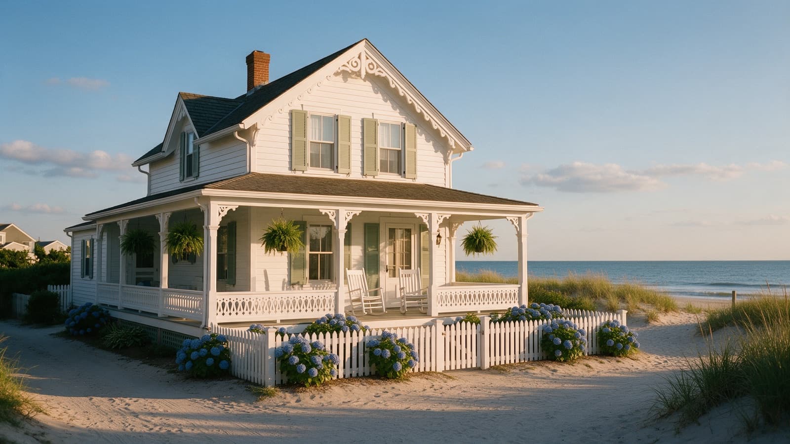 Seaside Cottage · Cape May: the cottage's front porch at golden hour