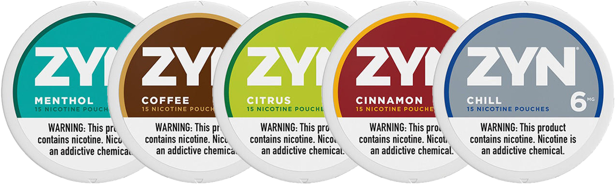 Zyn 6mg Menthol, Zyn 6mg Coffee, Zyn 6mg Citrus, Zyn 6mg Cinnamon, Zyn 6mg Chill