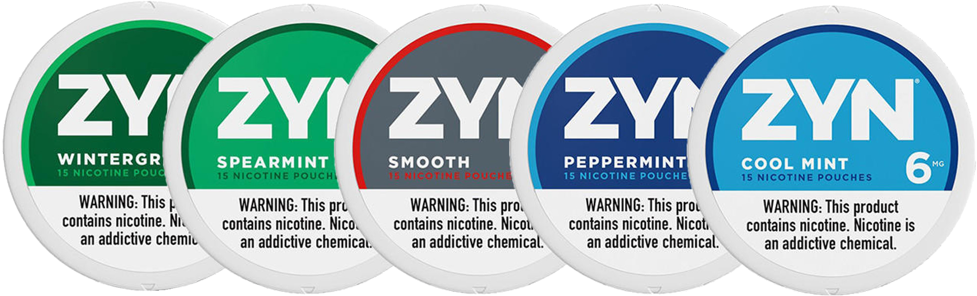 Zyn 6mg Wintergreen, Zyn 6mg Smooth, Zyn 6mg Peppermint, Zyn 6mg Cool Mint, Zyn 6mg Chill